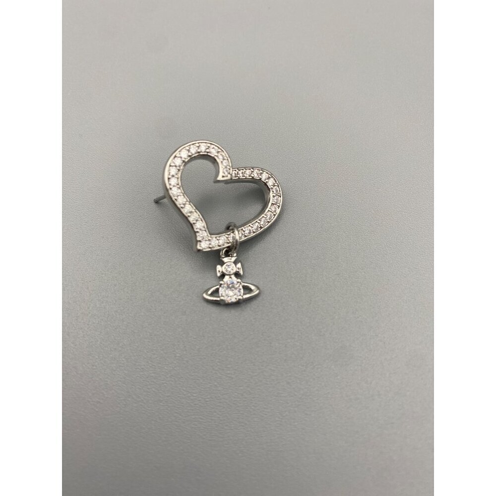 Vivienne Westwood Pave Encrusted Heart Earrings With CZ Orb Drop & bag - Picture 4 of 4